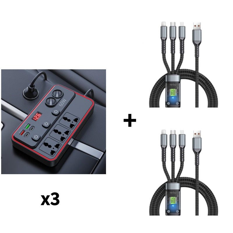 🔌Multifunktionales Autoladegerät mit Steckdosen und USB-Anschluss