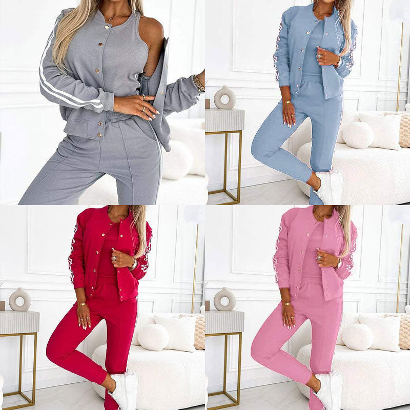 Dreiteiliges Set für Damen, bestehend aus einer Jacke und einer Baseballhose