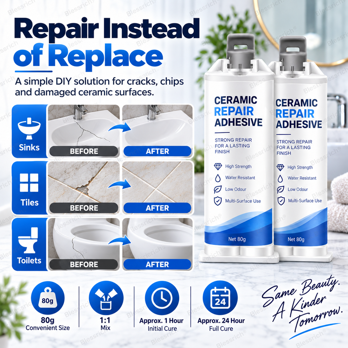 ✨ Verleihen Sie beschädigten Oberflächen ein zweites Leben! 🛠️ Keramik-Reparaturpaste für Toiletten, Waschbecken, Badewannen, Fliesen und Marmor 🚽🚰🛁