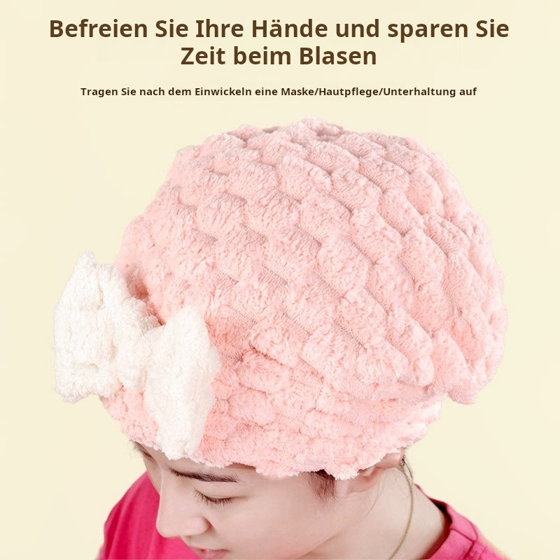 Schnell trocknende Föhn-Badekappe aus Fleece – Neues Prinzessinnen-Design mit Schleife