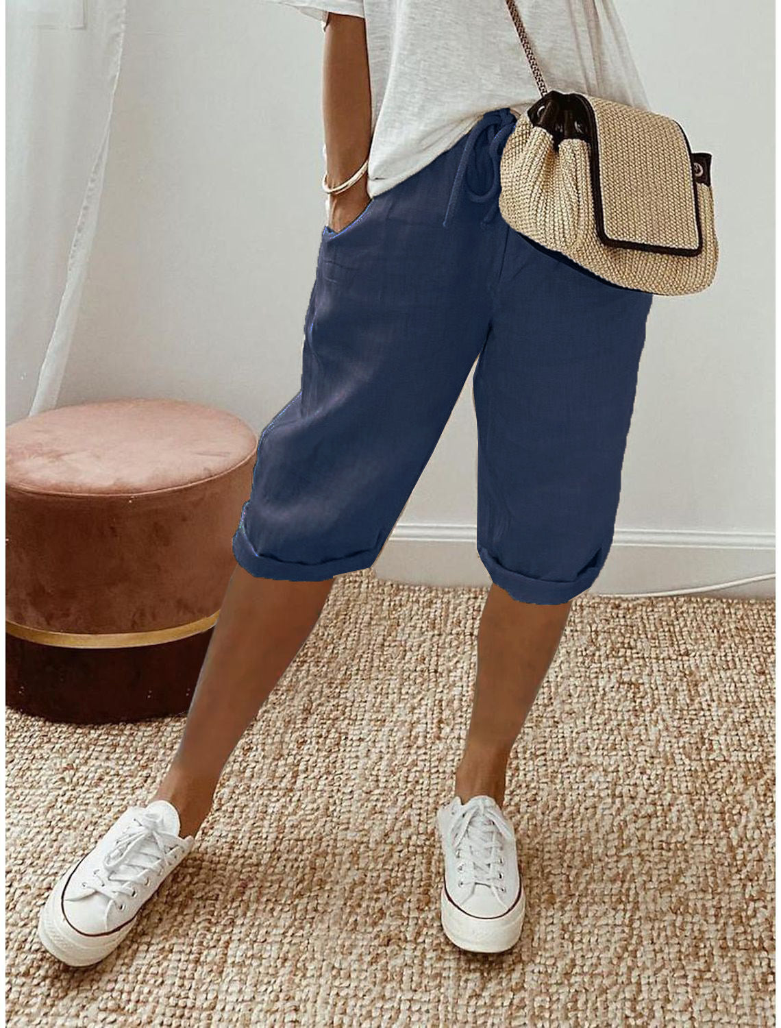 🔥🔥 60 % Rabatt!!🥳💞 50K+ VERKAUFT! ⚡👖Lässige Caprihosen aus Baumwoll-Leinen für Damen