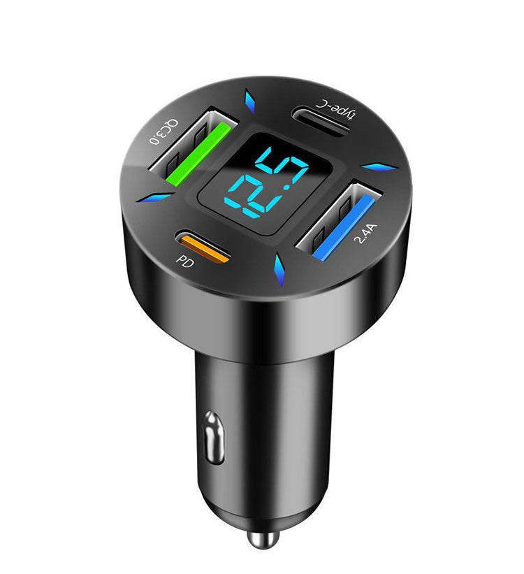 4-Port Super Fast Car Charger with Digital Voltmeter