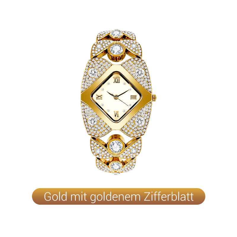 Retro-Quarz-Armbanduhr mit funkelnden Strasssteinen