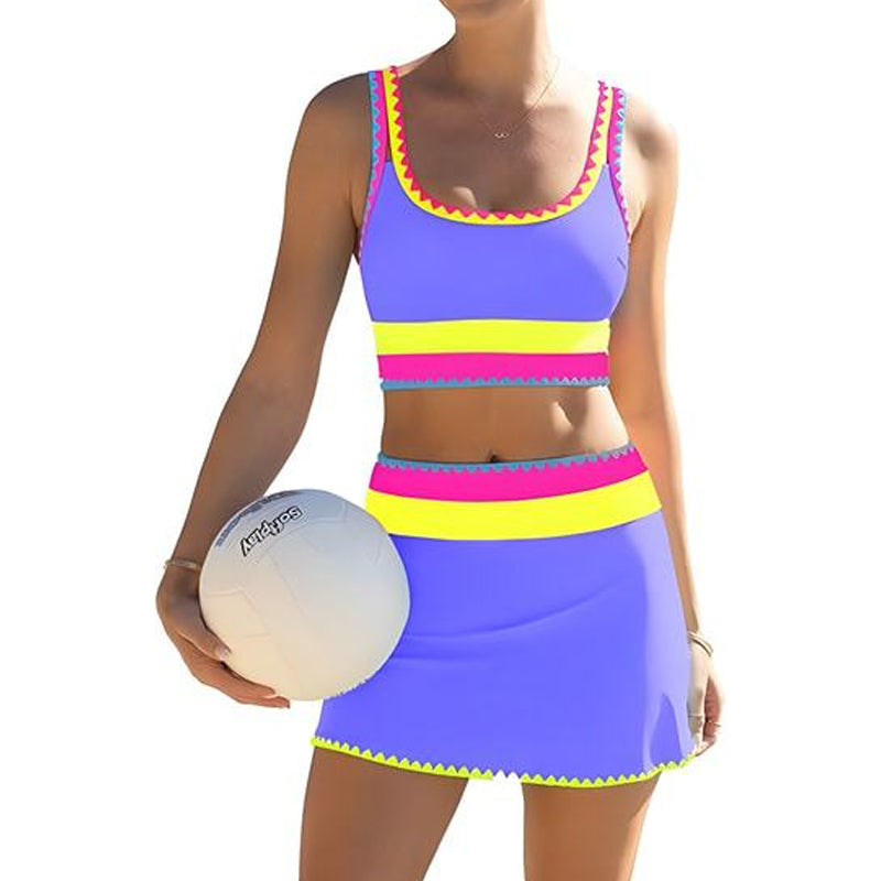đđ 3-teiliges Damen Bikini-Set â Hohe Taille, Color-Block & Zickzack-Design fĂŒr Strand & Urlaub