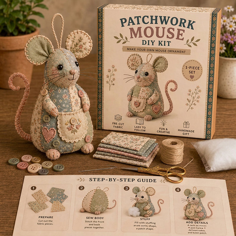 🎁✨ Handgefertigtes Nähset für eine Vintage-Maus aus Plüsch 🧵