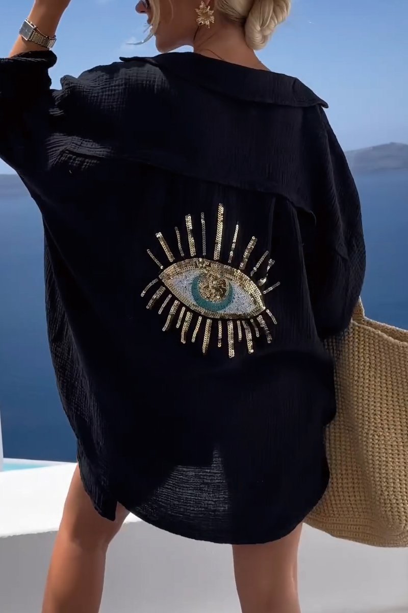 Evil Eye Casual Pailletten-Perlenhemd🥰Neue Produktaktion