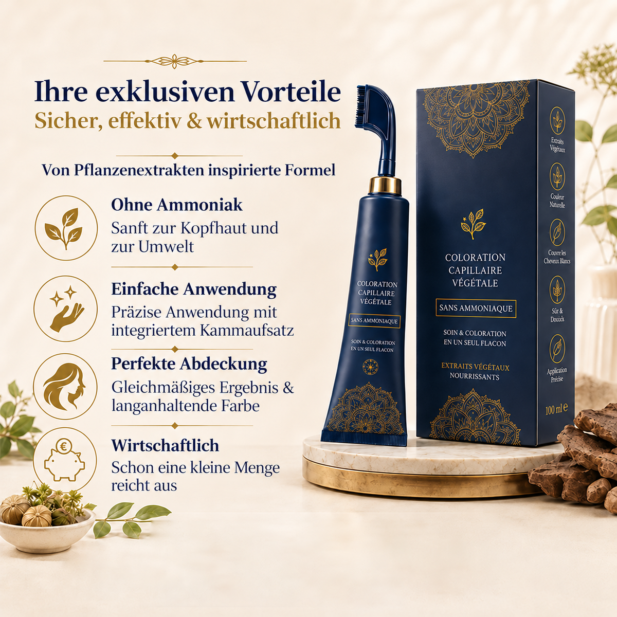 ⏳Nur für kurze Zeit – 50% RABATT⏰🌿 Natürliche Haarfarbe-Kamm für den Heimgebrauch
