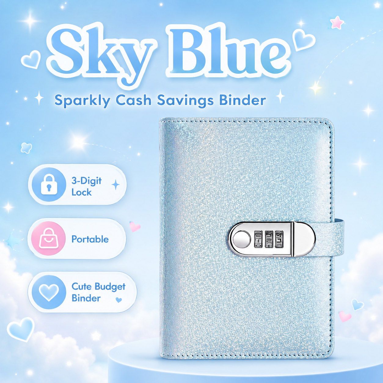 ✨ SparkleLock-Sparordner mit 3-stelligem Zahlenschloss – 100-seitiger Budget-Organizer zum Einstecken von Bargeld für Spar-Challenges, Geldziele und Geschenke 💖