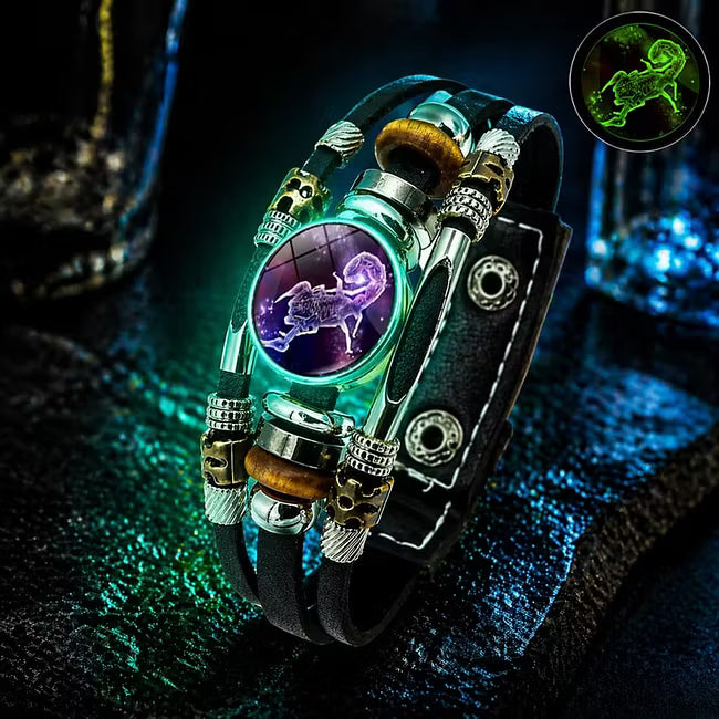 💥Last-Minute-Angebot – 57 % Rabatt ☪️Im Dunkeln leuchtendes Lederarmband mit Sternzeichen für Männer und Frauen (6,9/8,1 Zoll)♑️