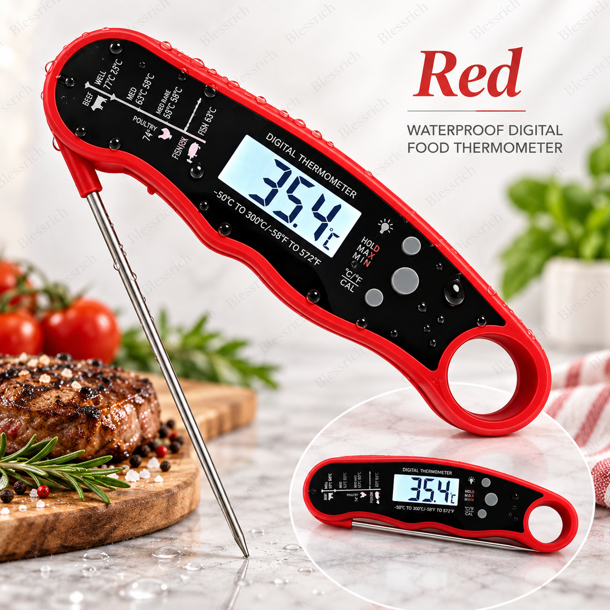 Schwarzes digitales Fleischthermometer mit Sofortanzeige