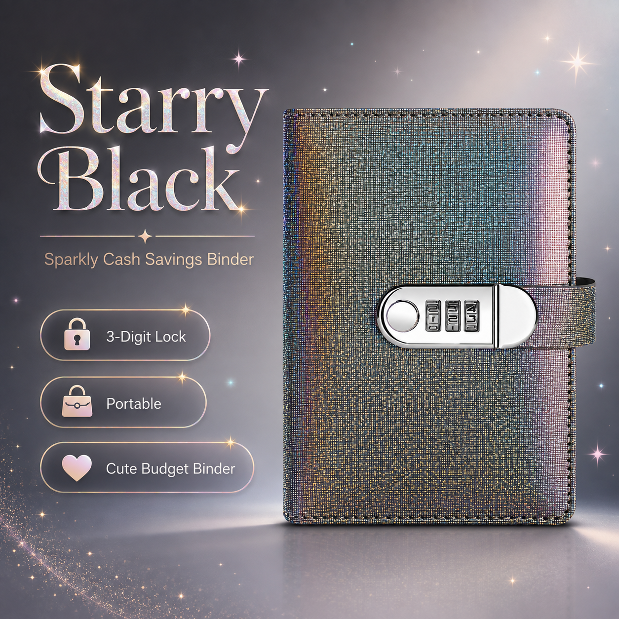✨ SparkleLock-Sparordner mit 3-stelligem Zahlenschloss – 100-seitiger Budget-Organizer zum Einstecken von Bargeld für Spar-Challenges, Geldziele und Geschenke 💖