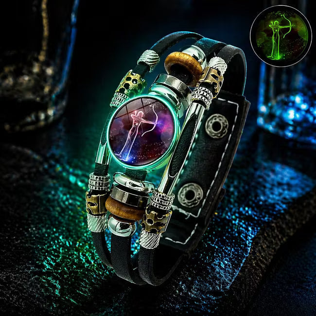 💥Last-Minute-Angebot – 57 % Rabatt ☪️Im Dunkeln leuchtendes Lederarmband mit Sternzeichen für Männer und Frauen (6,9/8,1 Zoll)♑️