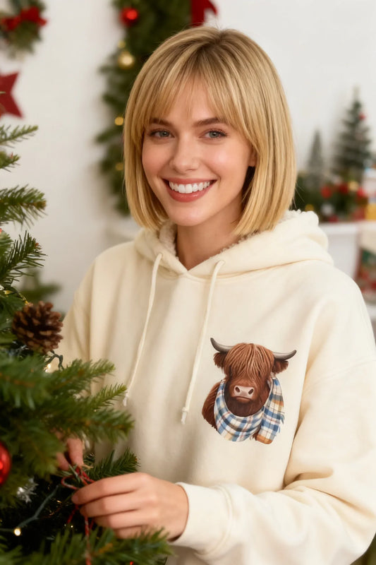 🎄🎅WEIHNACHTSVERKAUF 50 % RABATT!!🎁Schöner Highland Cow Cozy Fleece-gefütterter Hoodie mit Kapuze🦬