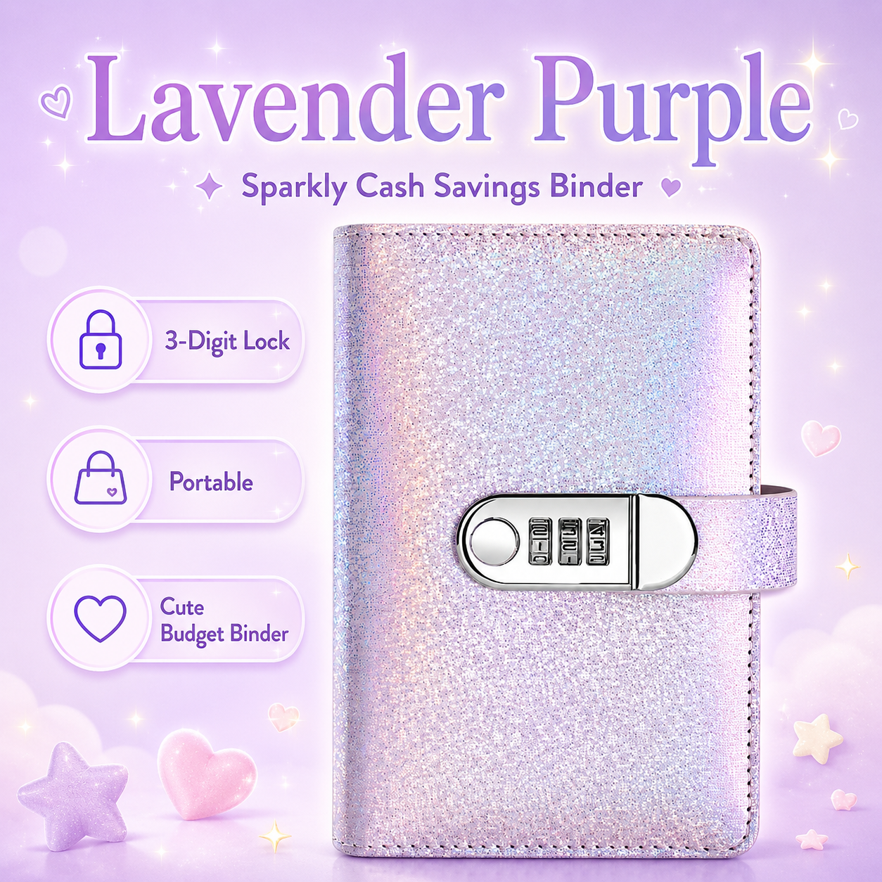 ✨ SparkleLock-Sparordner mit 3-stelligem Zahlenschloss – 100-seitiger Budget-Organizer zum Einstecken von Bargeld für Spar-Challenges, Geldziele und Geschenke 💖