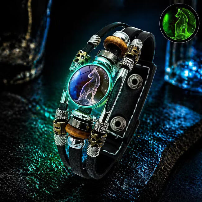 💥Last-Minute-Angebot – 57 % Rabatt ☪️Im Dunkeln leuchtendes Lederarmband mit Sternzeichen für Männer und Frauen (6,9/8,1 Zoll)♑️