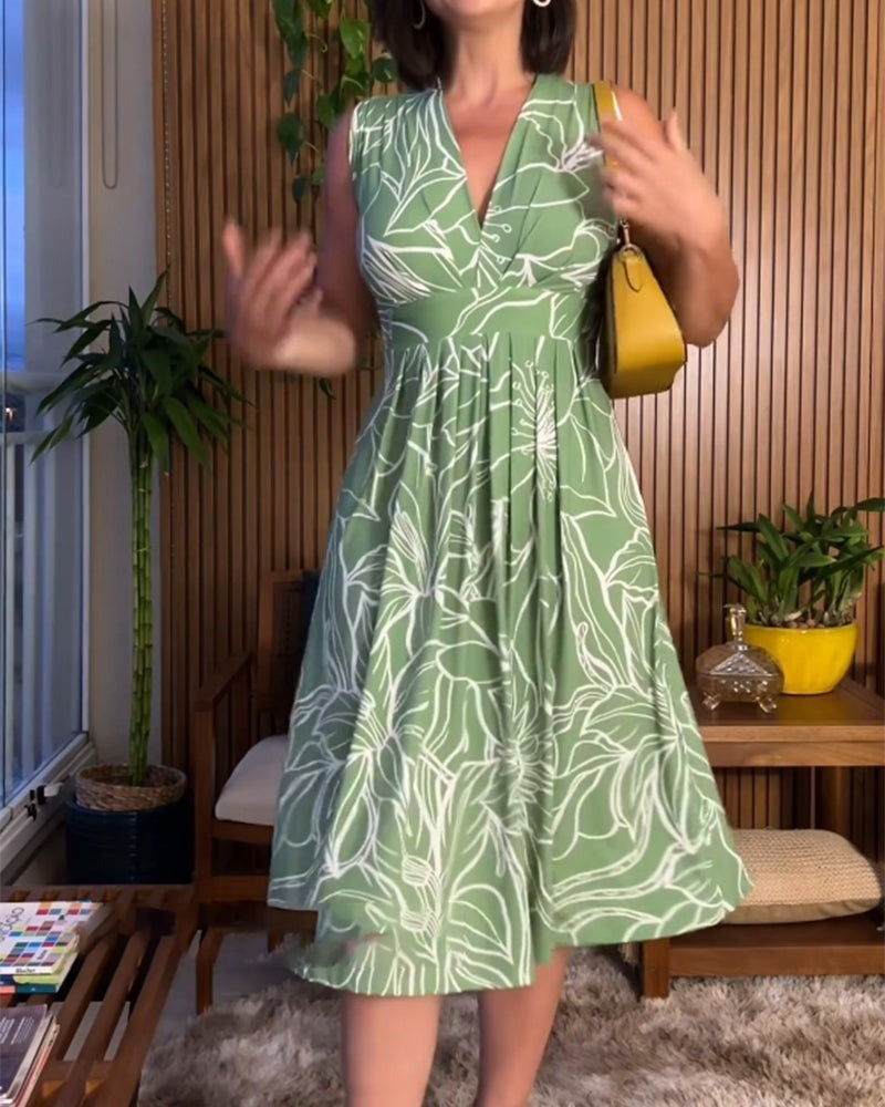 🌿49% Rabatt💥2024 neue plus Größe ärmellose v-Ausschnitt Taille-cinching Kleid