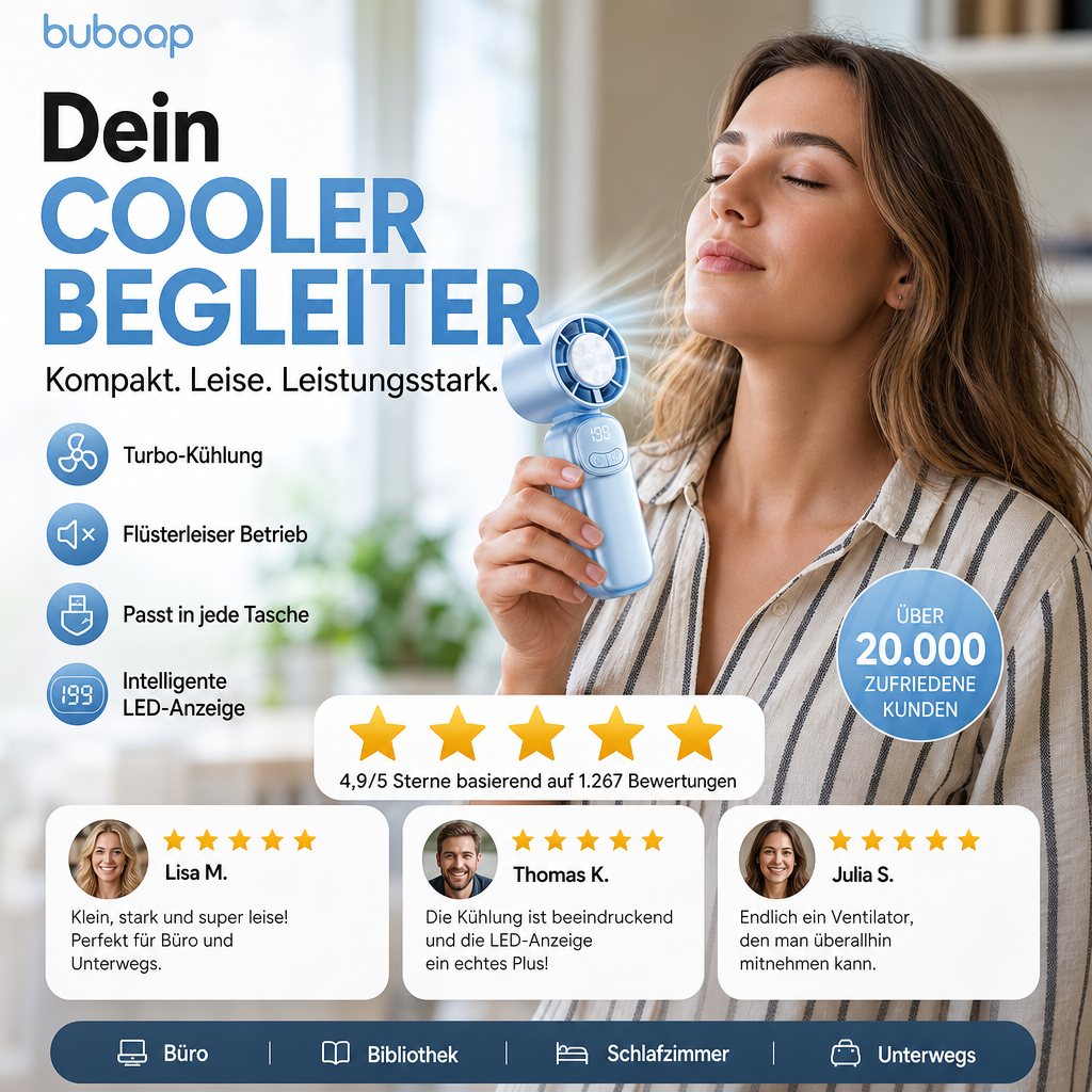 🌬️✨ 56 % Rabatt! Tragbare Mini-Handventilatoren mit präziser Geschwindigkeitsregelung, LED-Anzeige, handlichem Design und langer Akkulaufzeit – ideal für Reisen, Sommer, Konzerte und Pendelfahrten.