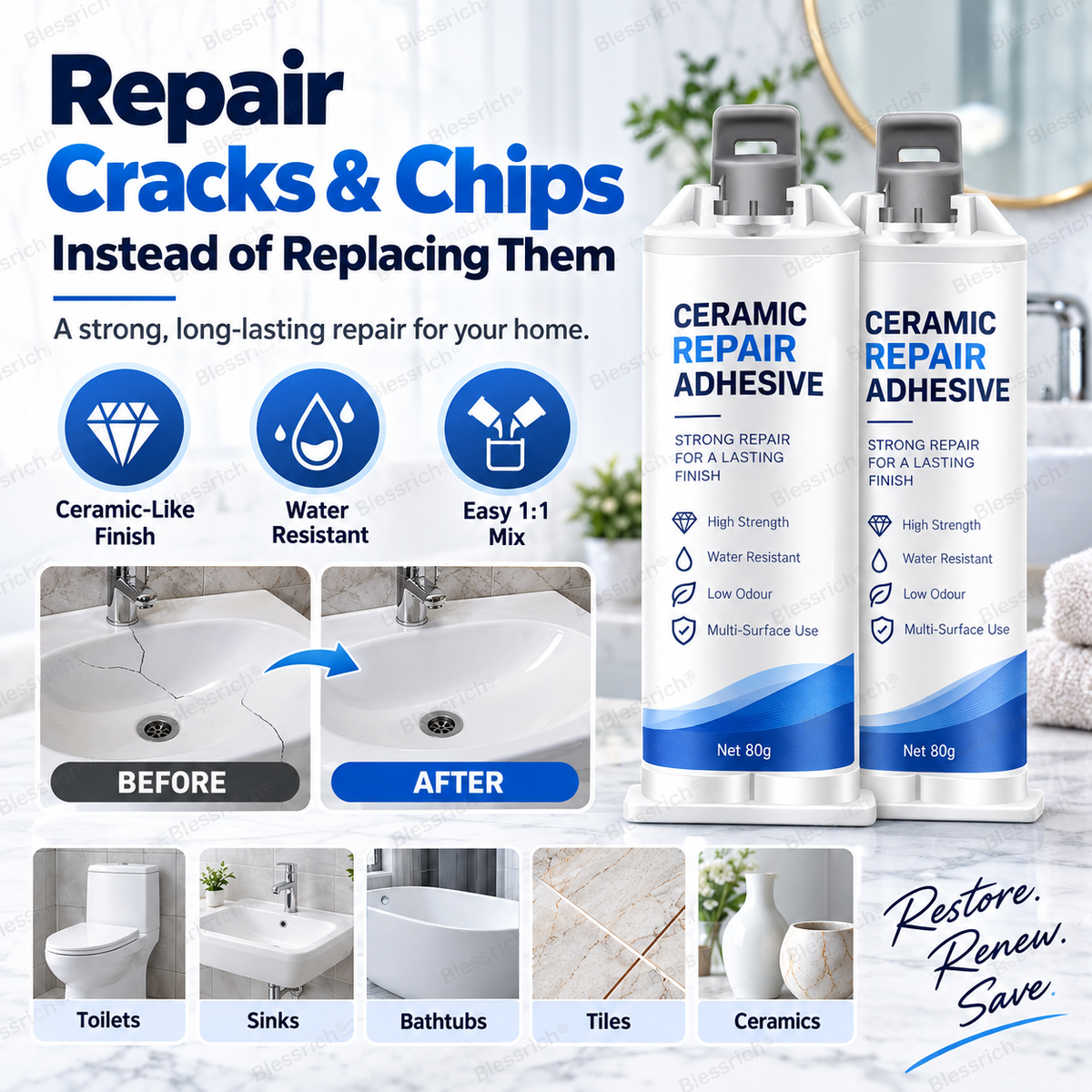 ✨ Verleihen Sie beschädigten Oberflächen ein zweites Leben! 🛠️ Keramik-Reparaturpaste für Toiletten, Waschbecken, Badewannen, Fliesen und Marmor 🚽🚰🛁
