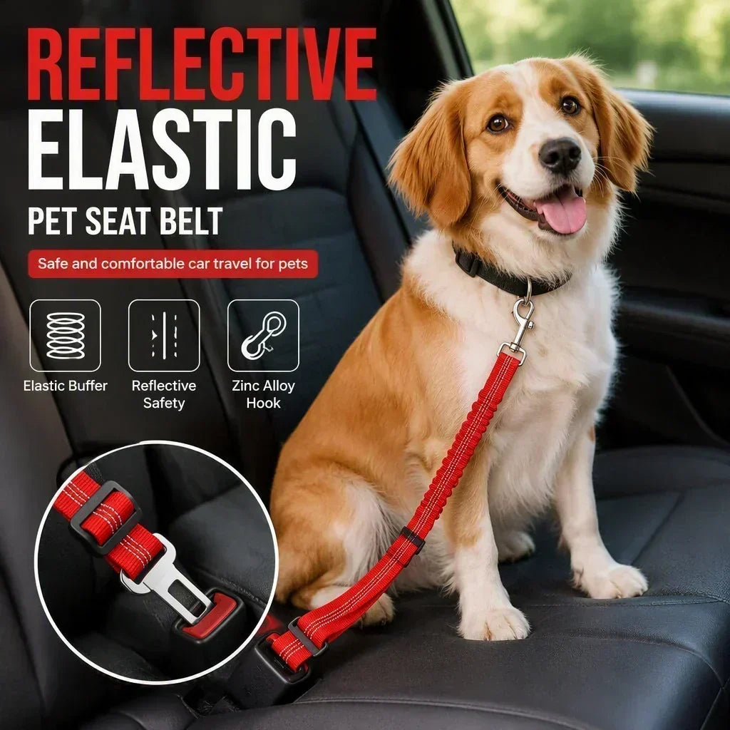 🐶🚗 Reflektierender und elastischer Sicherheitsgurt für Haustiere – Verstellbares Rückhaltesystem für das Auto mit Stoßdämpfer