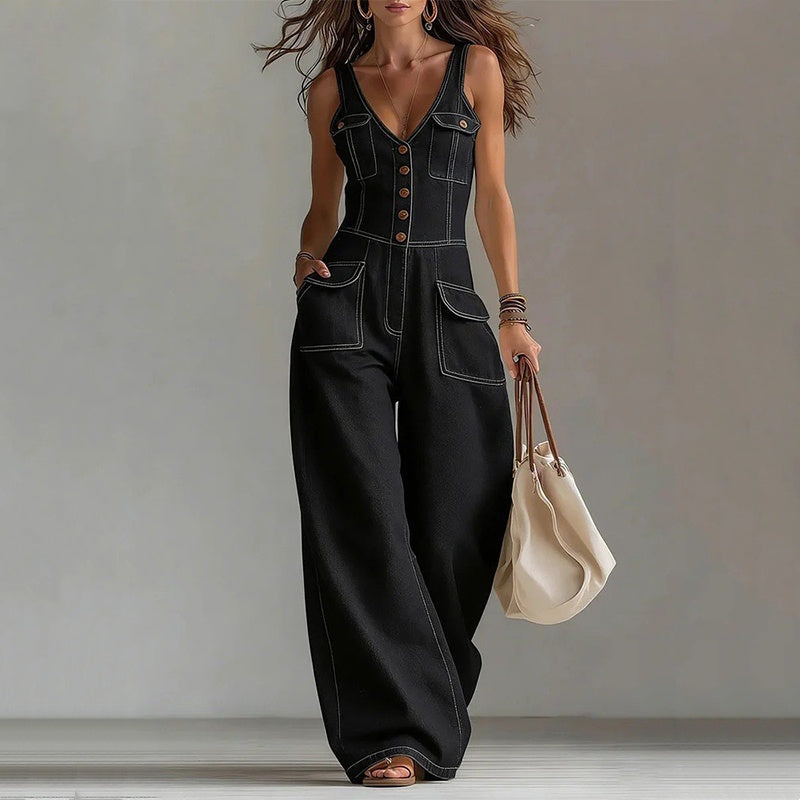 Locker sitzender Jumpsuit mit weiten Beinen und Taschen