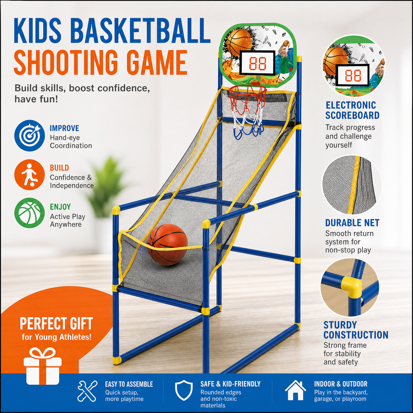 🏀⛹️ Indoor-Basketball-Arcade-Spiel mit 4 Bällen – kinderfreundliches Korbspiel für Zuhause 🎯🏀 perfekt für Spielzimmer & Party, fördert Motorik, unzerbrechlicher Rahmen, sofort spielbereit!