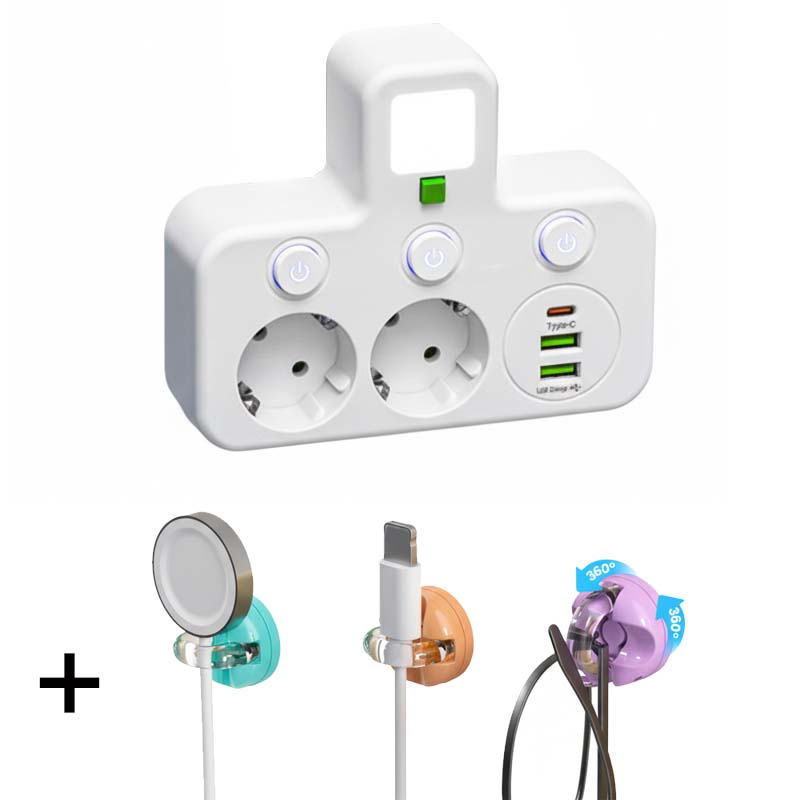 EU-Stecker-Wandler-Steckdose mit 4 Steckdosen, Multi-Port-Wanddose mit unabhängigem Schalter und kleinem Nachtlichtadapter
