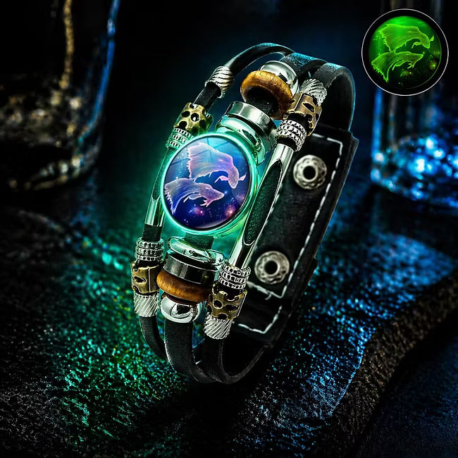 💥Last-Minute-Angebot – 57 % Rabatt ☪️Im Dunkeln leuchtendes Lederarmband mit Sternzeichen für Männer und Frauen (6,9/8,1 Zoll)♑️