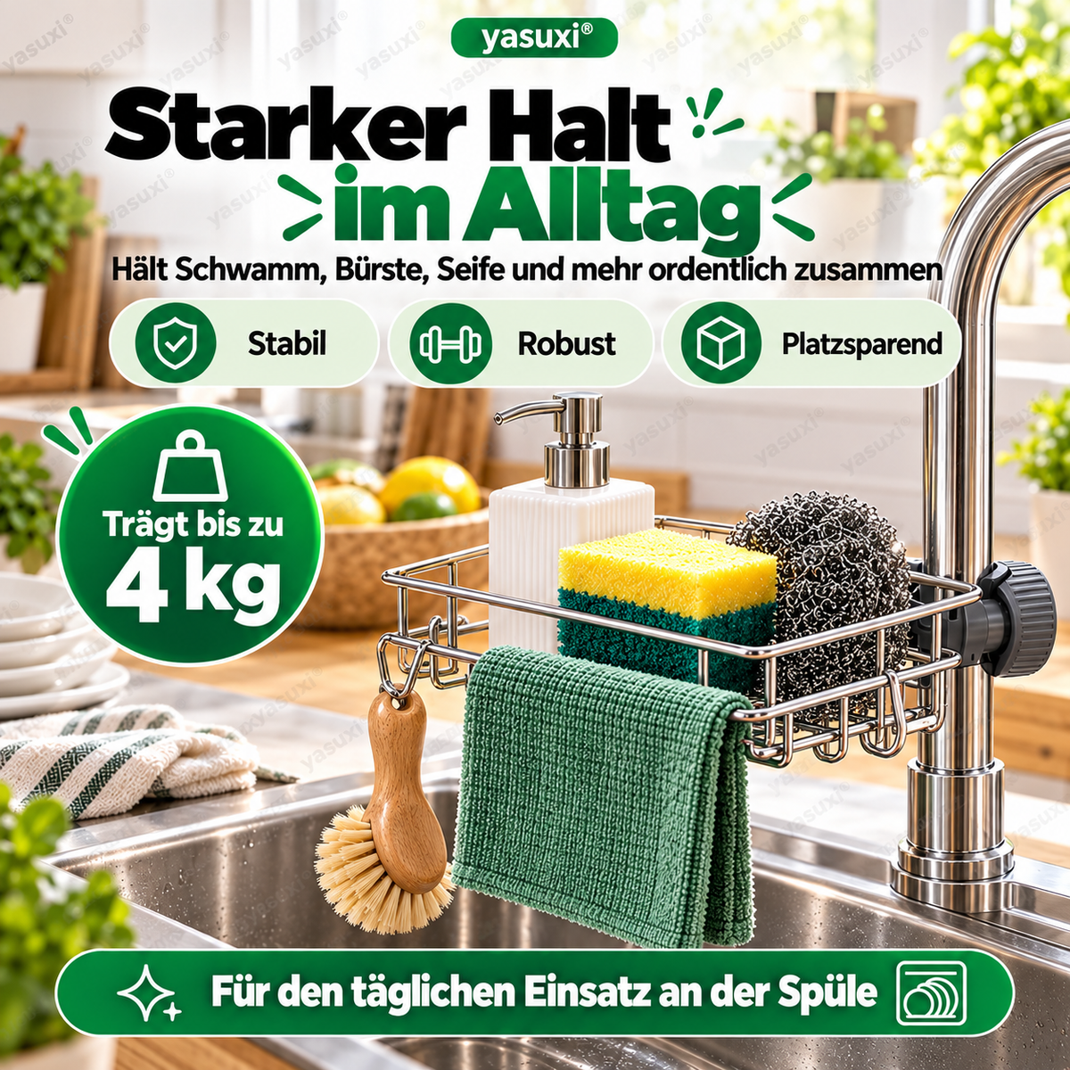 Aufbewahrungsregal aus Edelstahl für die Küchenspüle