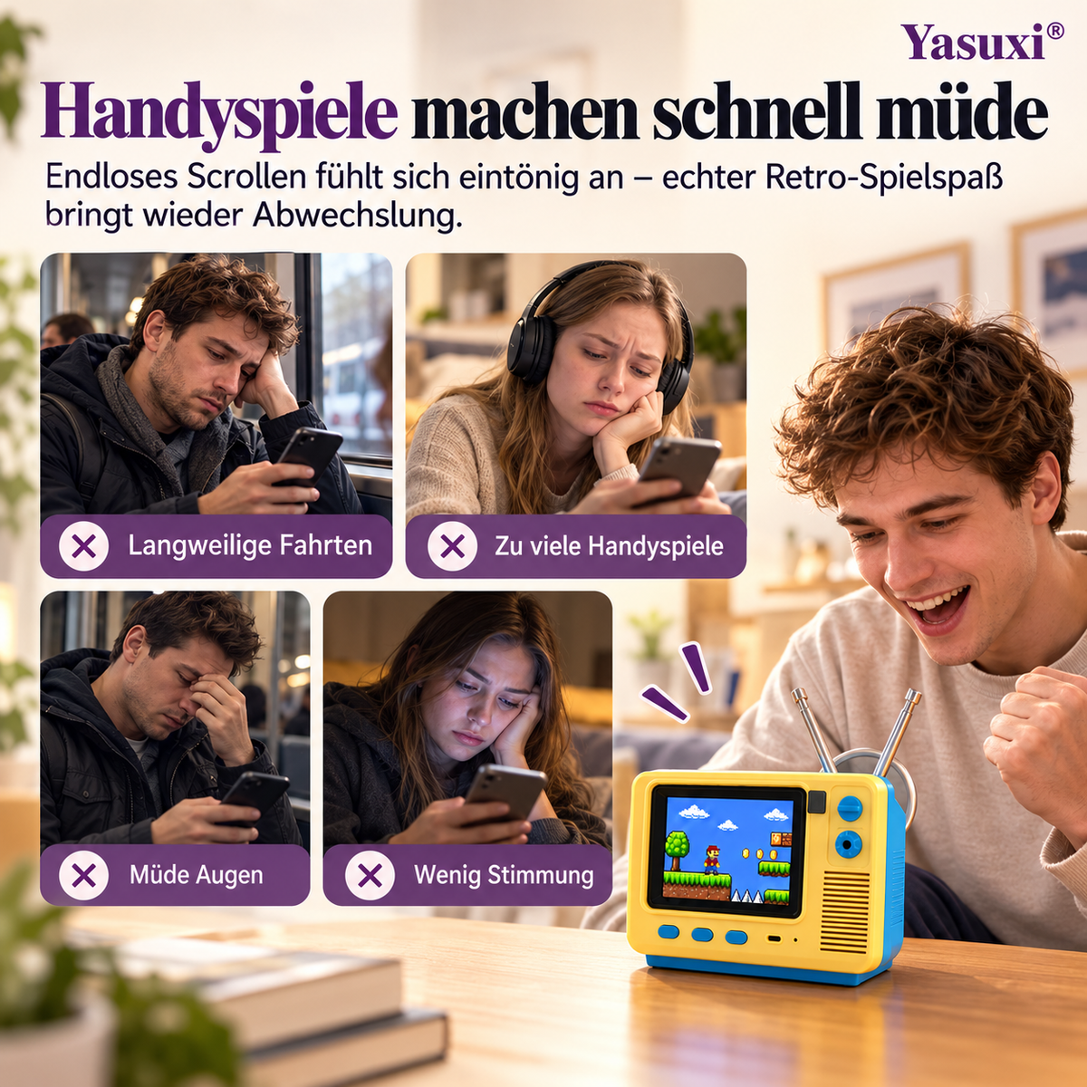 Klassische Retro-Mini-TV-Handheld-Spielkonsole GV300S – Nostalgische kabellose Konsole mit TF-Karten-Version