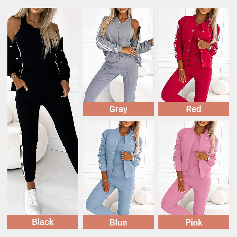 Dreiteiliges Set für Damen, bestehend aus einer Jacke und einer Baseballhose