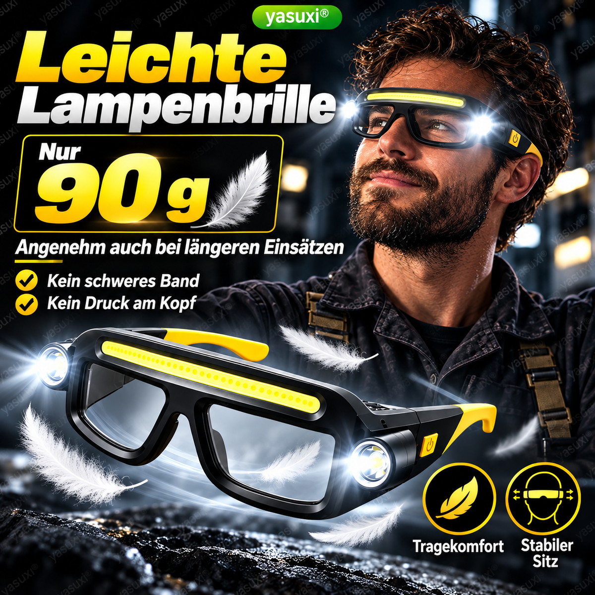 ✨Wiederaufladbare LED-Stirnlampe im Brillen-Design