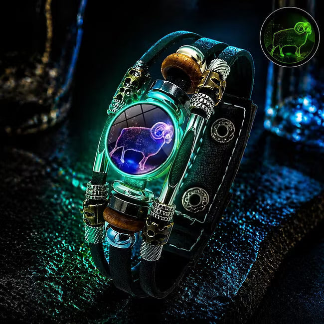 💥Last-Minute-Angebot – 57 % Rabatt ☪️Im Dunkeln leuchtendes Lederarmband mit Sternzeichen für Männer und Frauen (6,9/8,1 Zoll)♑️