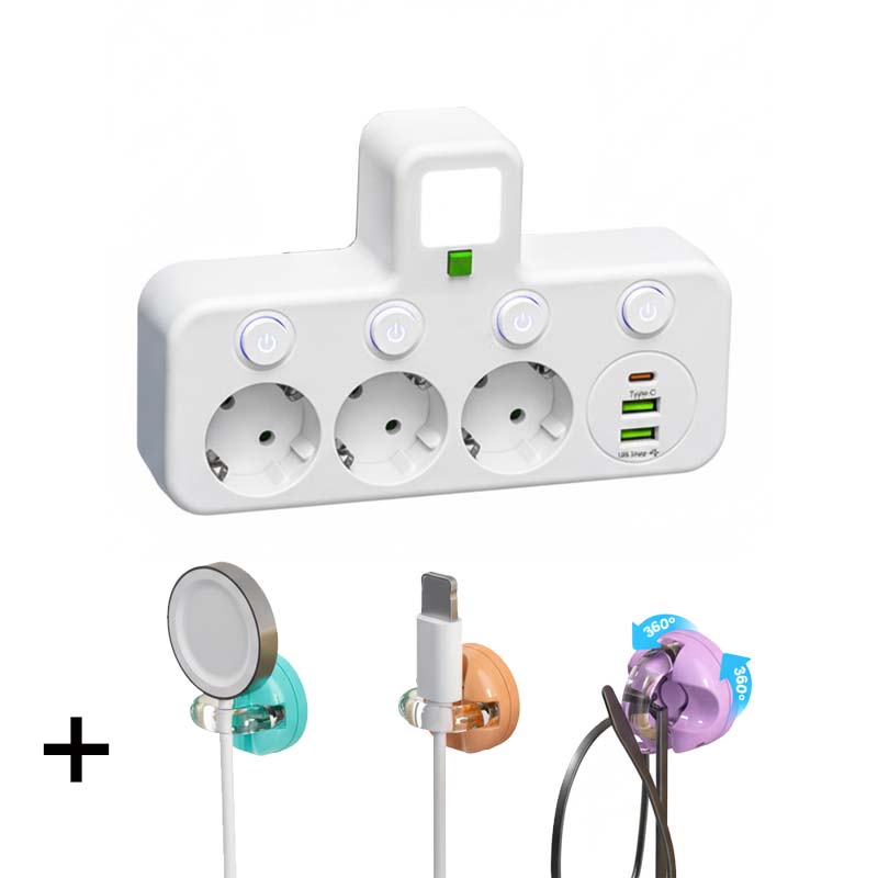 EU-Stecker-Wandler-Steckdose mit 4 Steckdosen, Multi-Port-Wanddose mit unabhängigem Schalter und kleinem Nachtlichtadapter