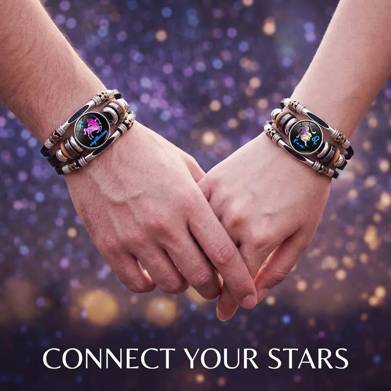💥Last-Minute-Angebot – 57 % Rabatt ☪️Im Dunkeln leuchtendes Lederarmband mit Sternzeichen für Männer und Frauen (6,9/8,1 Zoll)♑️