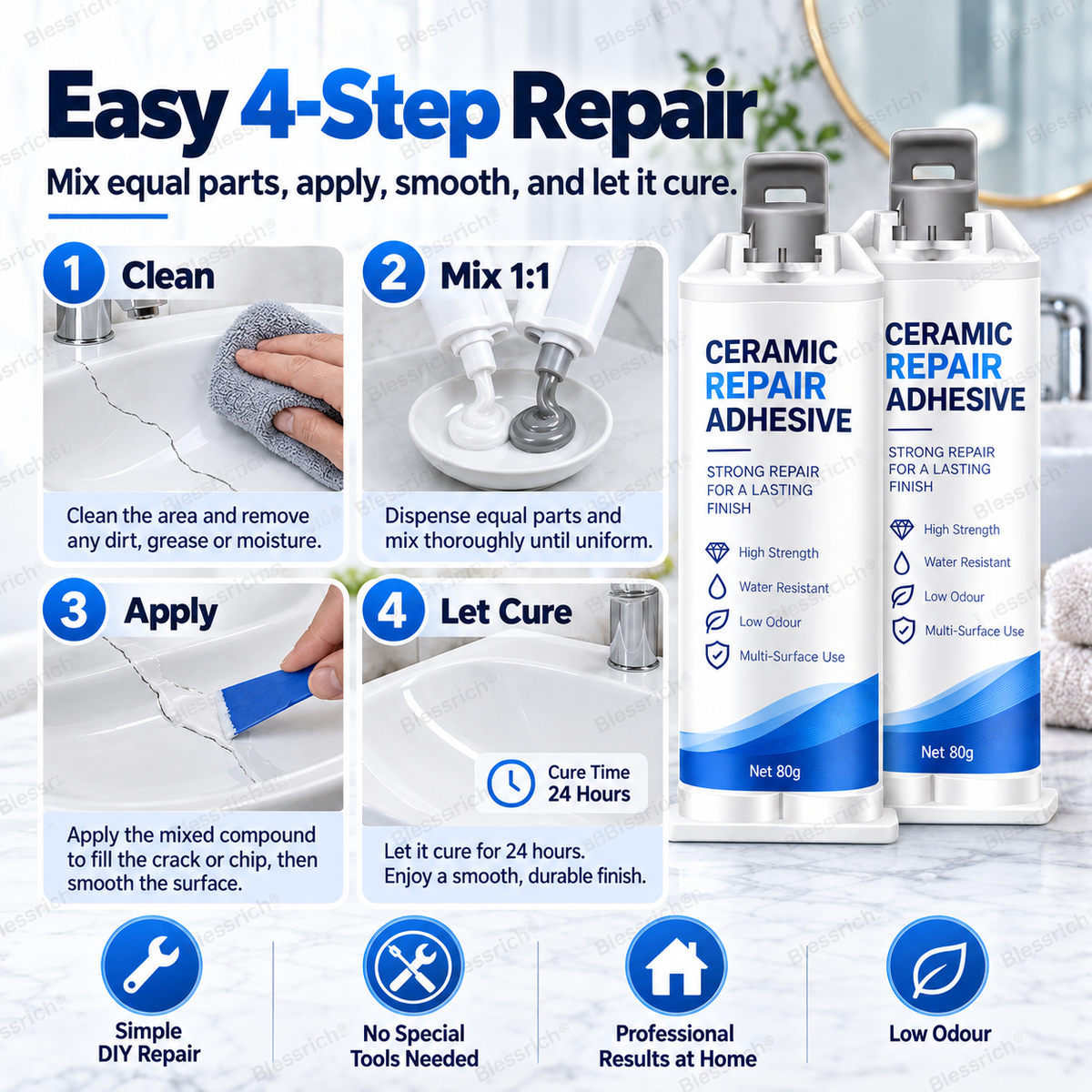 ✨ Verleihen Sie beschädigten Oberflächen ein zweites Leben! 🛠️ Keramik-Reparaturpaste für Toiletten, Waschbecken, Badewannen, Fliesen und Marmor 🚽🚰🛁