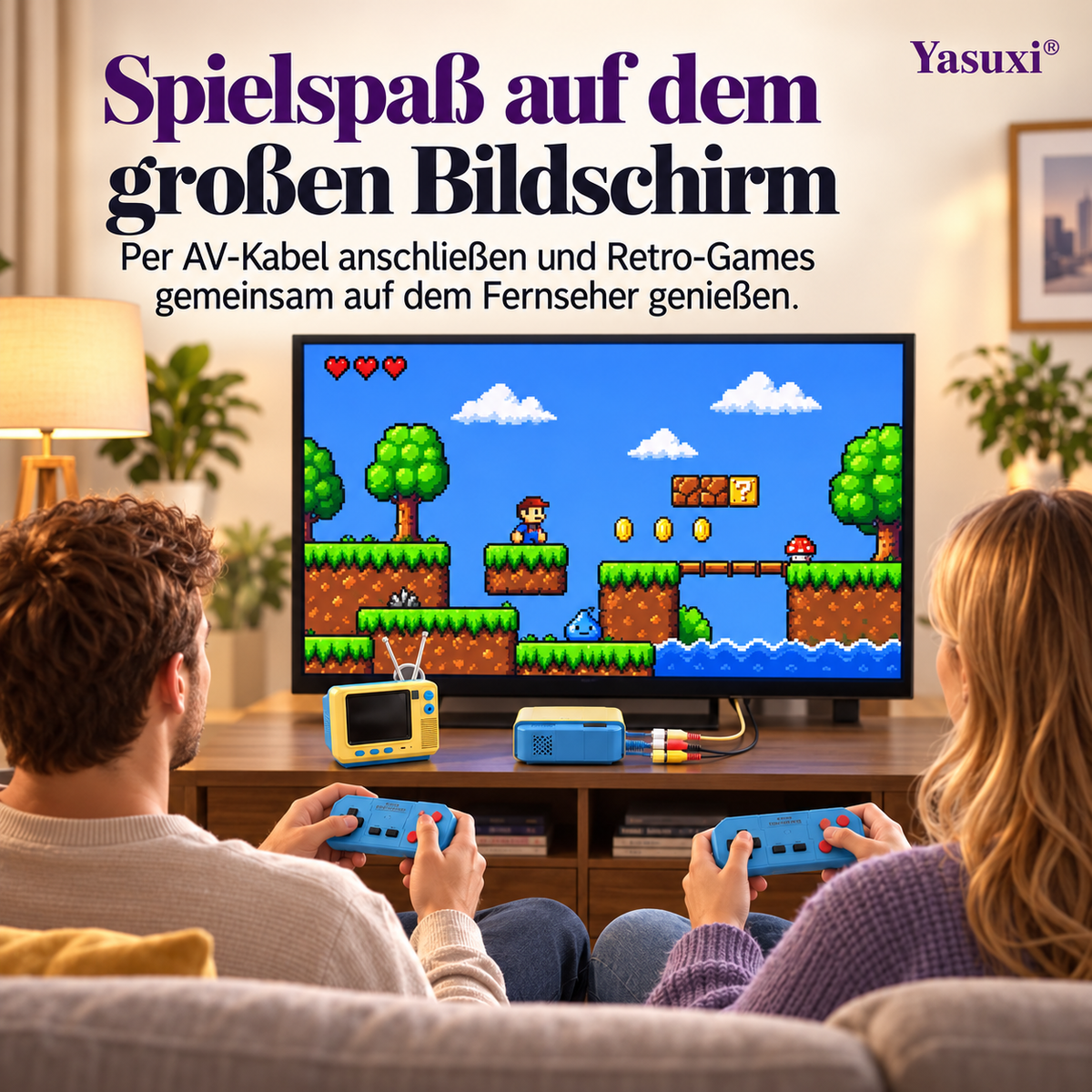 Klassische Retro-Mini-TV-Handheld-Spielkonsole GV300S – Nostalgische kabellose Konsole mit TF-Karten-Version