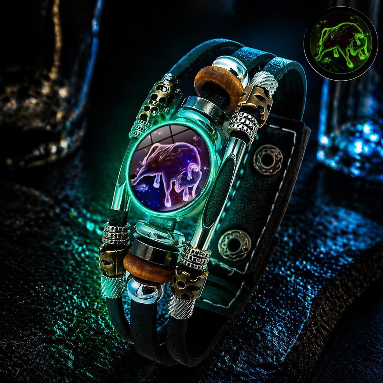💥Last-Minute-Angebot – 57 % Rabatt ☪️Im Dunkeln leuchtendes Lederarmband mit Sternzeichen für Männer und Frauen (6,9/8,1 Zoll)♑️