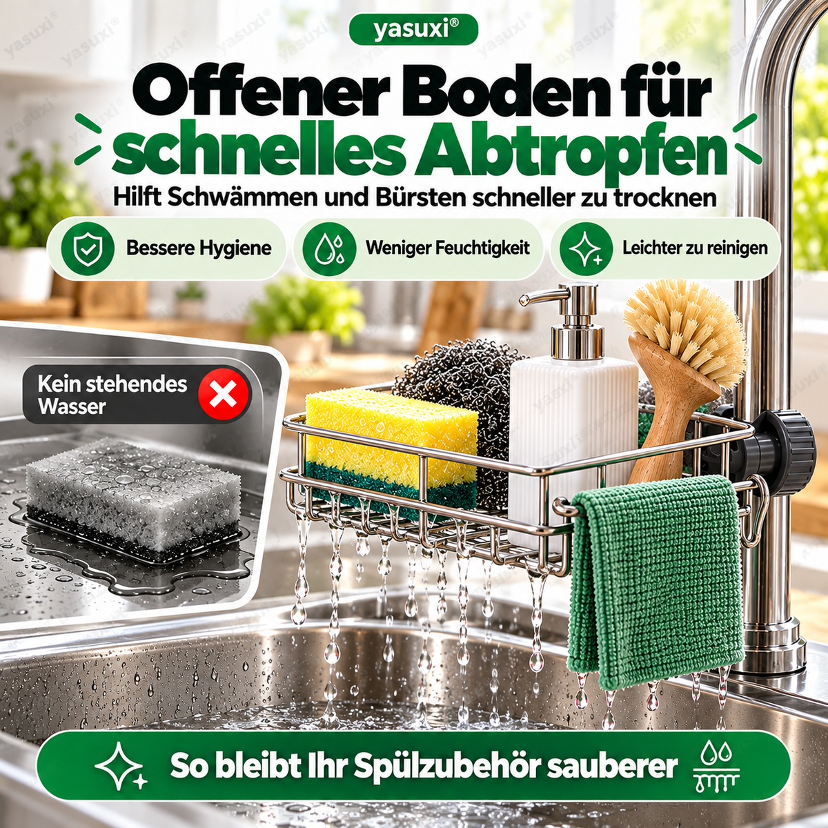 Aufbewahrungsregal aus Edelstahl für die Küchenspüle