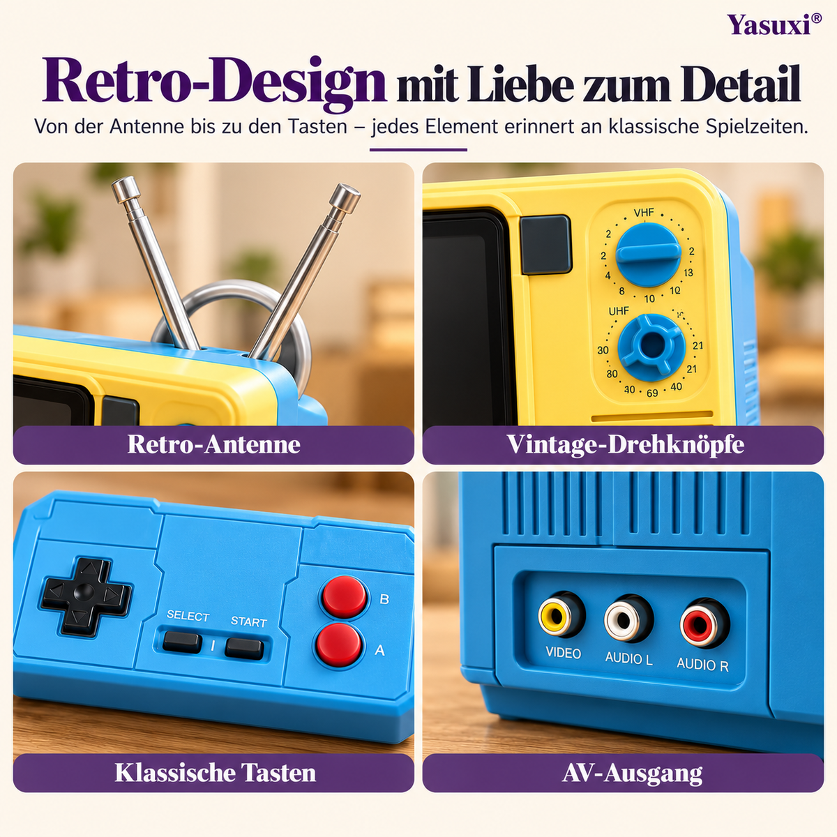 Klassische Retro-Mini-TV-Handheld-Spielkonsole GV300S – Nostalgische kabellose Konsole mit TF-Karten-Version