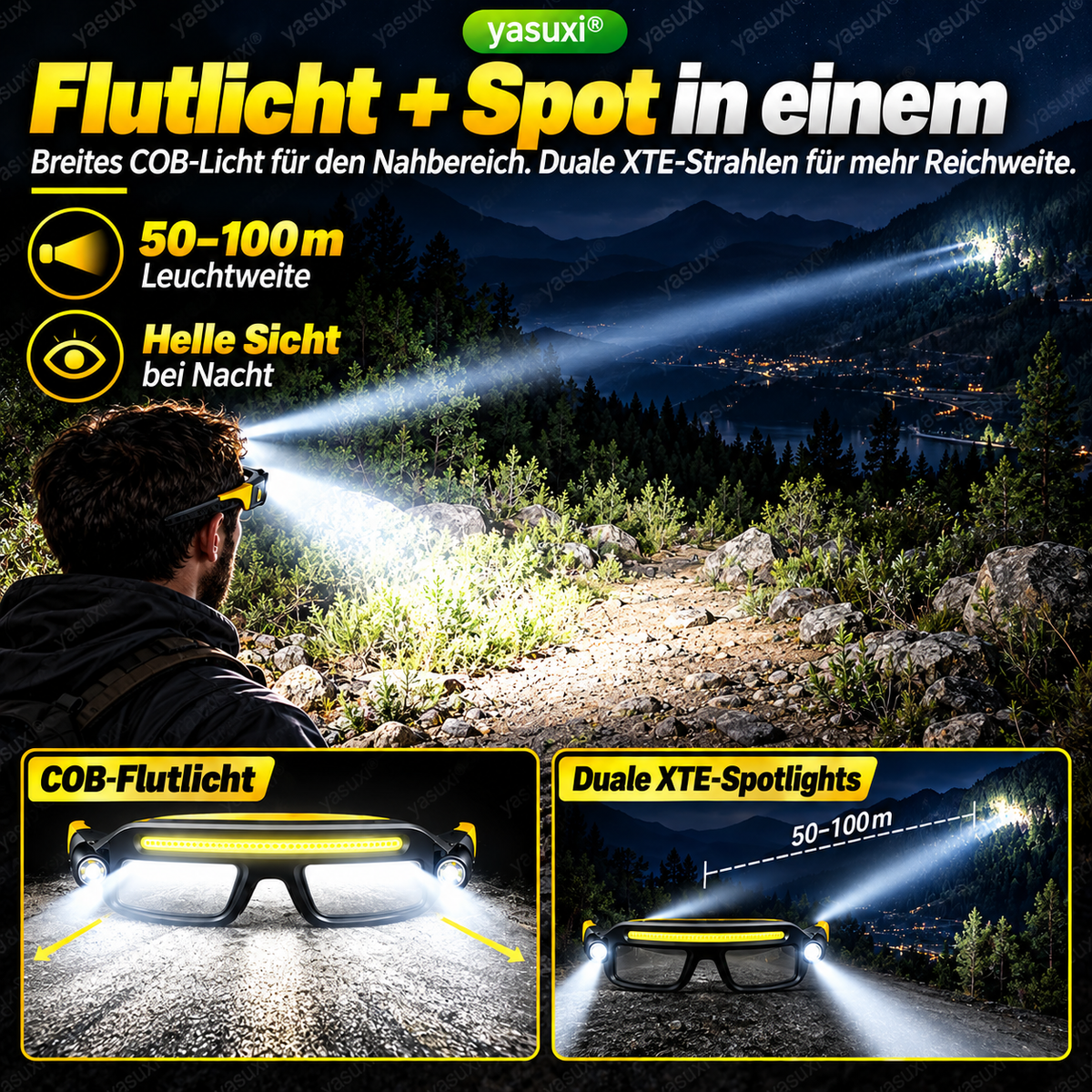 ✨Wiederaufladbare LED-Stirnlampe im Brillen-Design