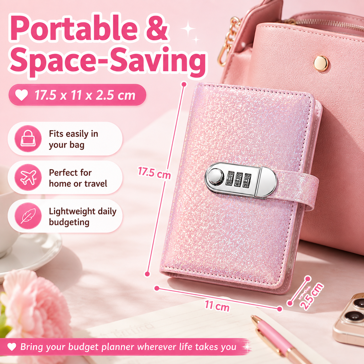 ✨ SparkleLock-Sparordner mit 3-stelligem Zahlenschloss – 100-seitiger Budget-Organizer zum Einstecken von Bargeld für Spar-Challenges, Geldziele und Geschenke 💖