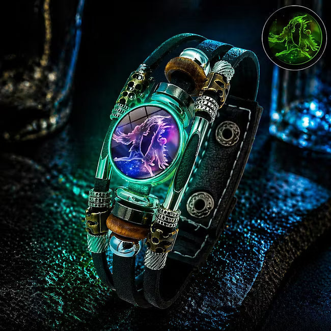 💥Last-Minute-Angebot – 57 % Rabatt ☪️Im Dunkeln leuchtendes Lederarmband mit Sternzeichen für Männer und Frauen (6,9/8,1 Zoll)♑️