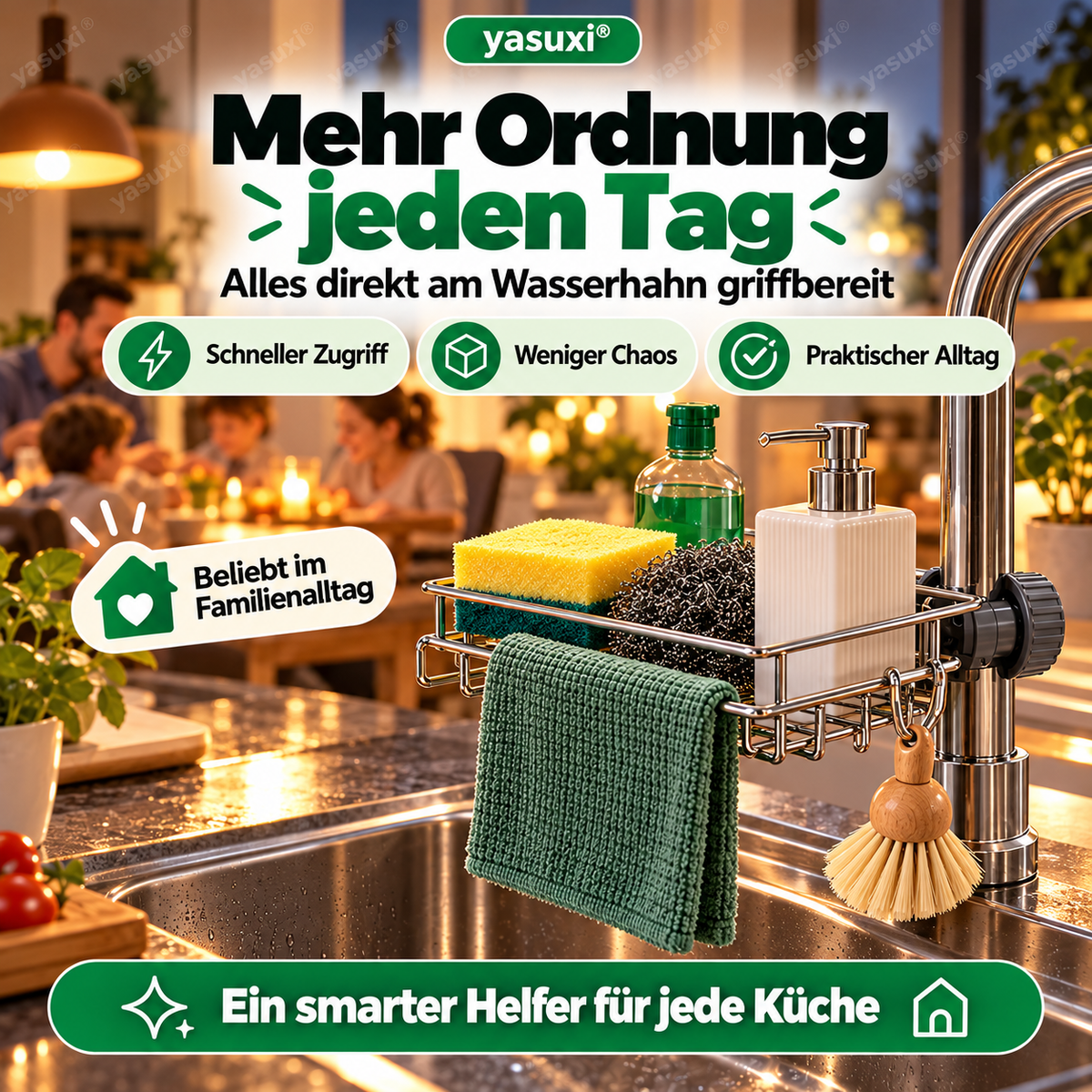 Aufbewahrungsregal aus Edelstahl für die Küchenspüle