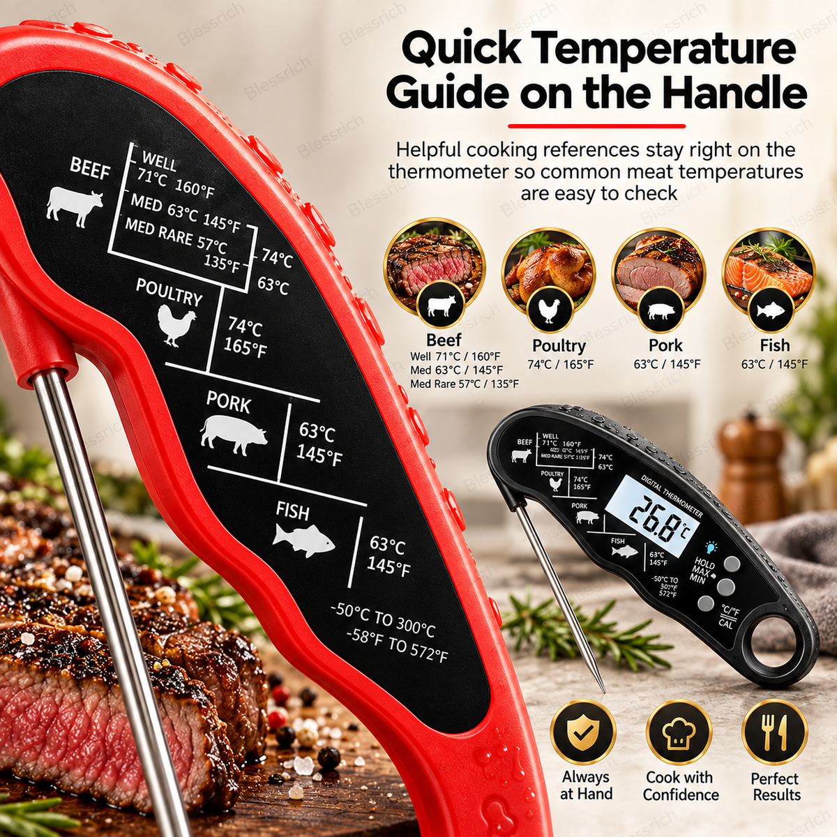 Schwarzes digitales Fleischthermometer mit Sofortanzeige