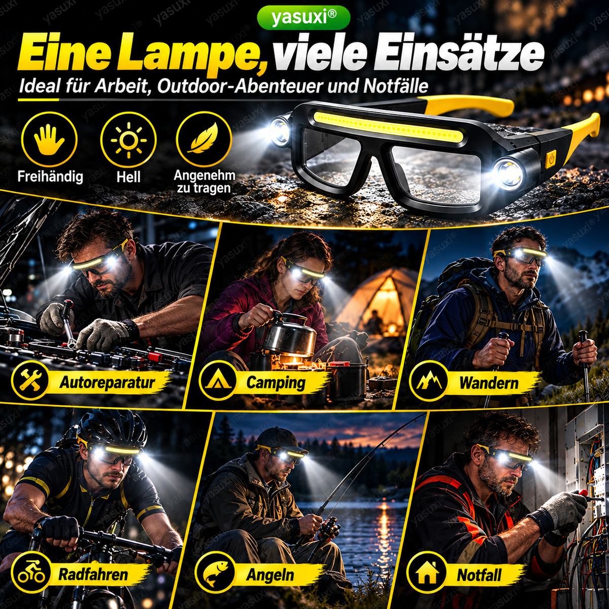 ✨Wiederaufladbare LED-Stirnlampe im Brillen-Design