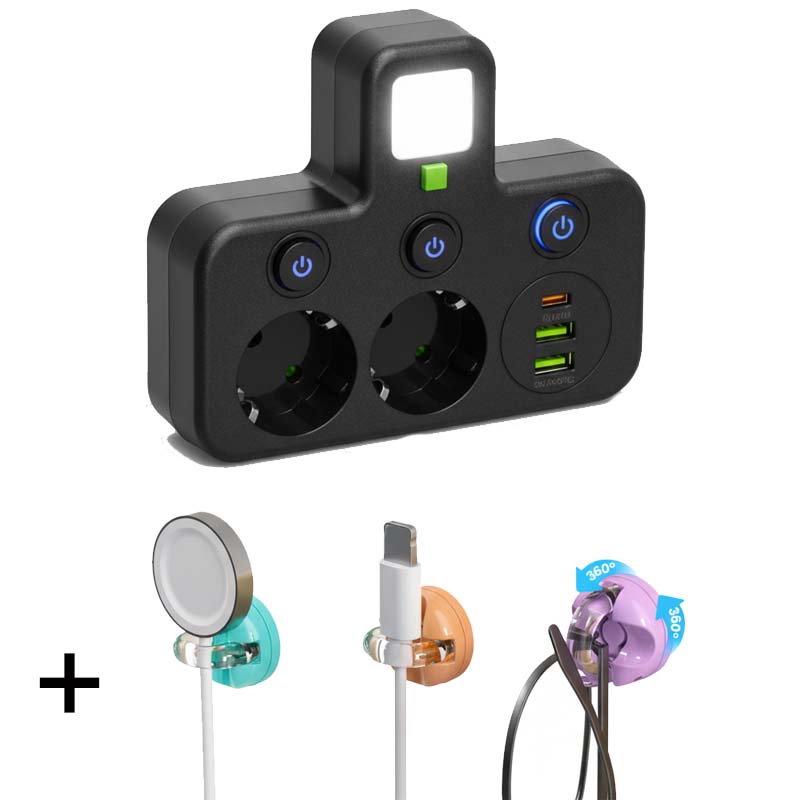 EU-Stecker-Wandler-Steckdose mit 4 Steckdosen, Multi-Port-Wanddose mit unabhängigem Schalter und kleinem Nachtlichtadapter
