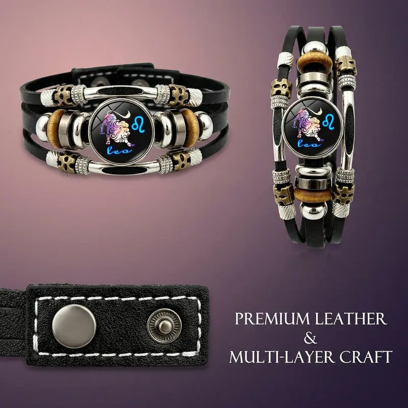 💥Last-Minute-Angebot – 57 % Rabatt ☪️Im Dunkeln leuchtendes Lederarmband mit Sternzeichen für Männer und Frauen (6,9/8,1 Zoll)♑️