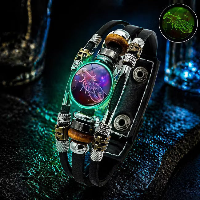 💥Last-Minute-Angebot – 57 % Rabatt ☪️Im Dunkeln leuchtendes Lederarmband mit Sternzeichen für Männer und Frauen (6,9/8,1 Zoll)♑️