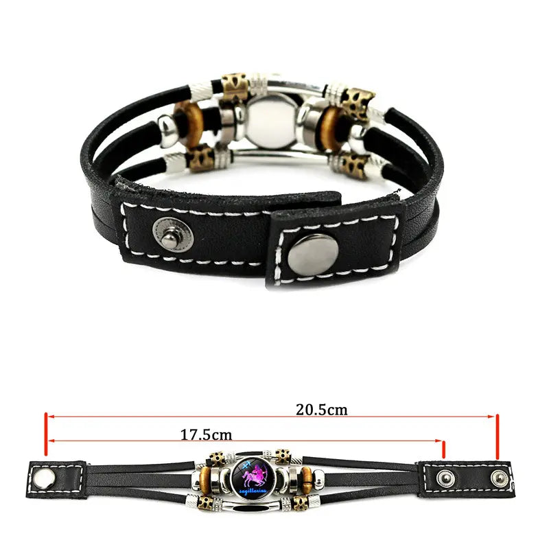 💥Last-Minute-Angebot – 57 % Rabatt ☪️Im Dunkeln leuchtendes Lederarmband mit Sternzeichen für Männer und Frauen (6,9/8,1 Zoll)♑️