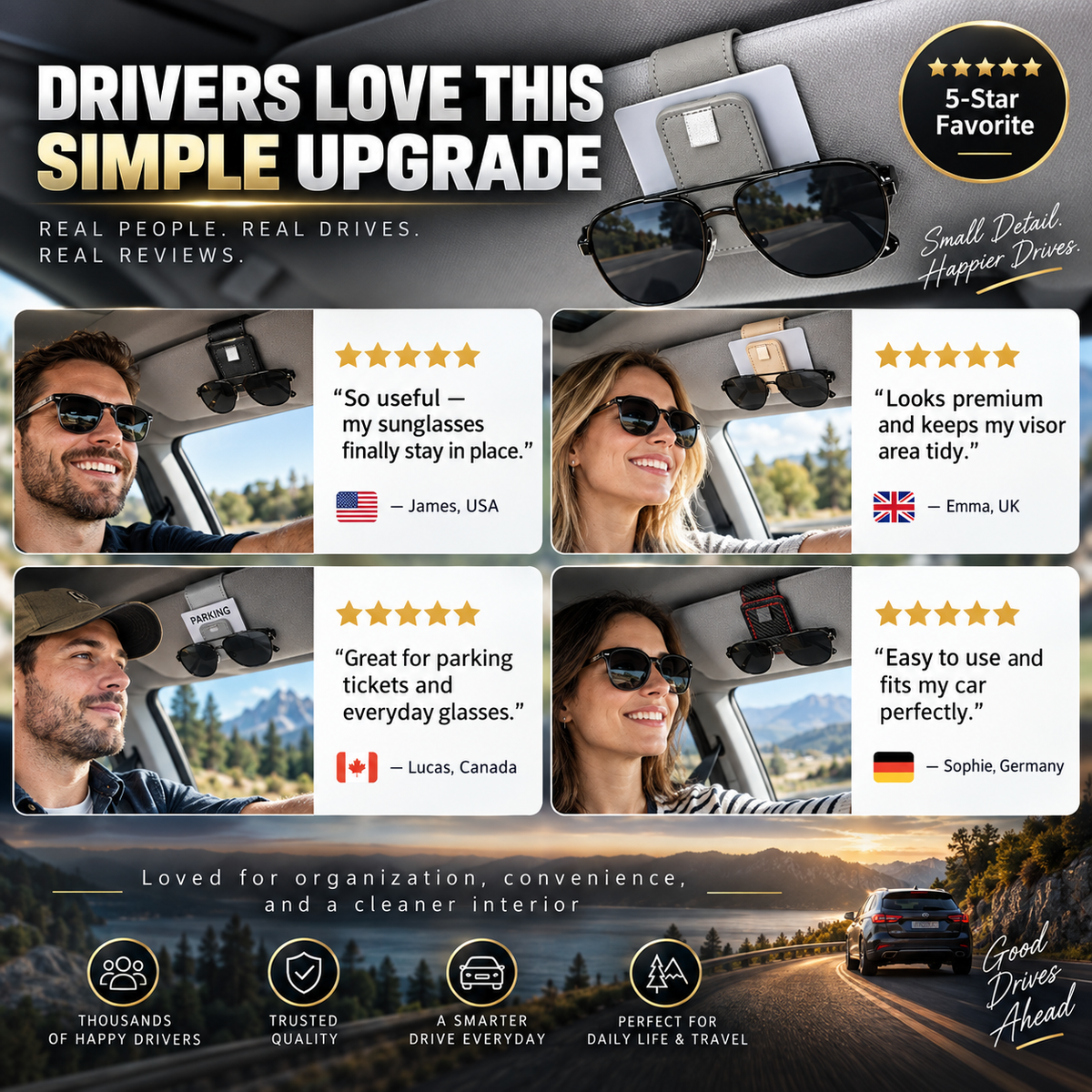 🕶️Sonnenbrillenhalter für das Auto – Doppelclip zur Befestigung von Brillen und als Clip für Fahrkarten und Ausweise